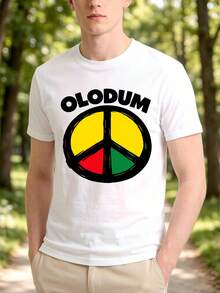 Camiseta estampada OLodum moderna y única, con cuello redondo clásico y mangas cortas, un top versátil, casual y a la moda, adecuado para salidas diarias y uso en el campus, con un diseño creativo del símbolo de la paz. Blusas para mujer, playeras de mujer, vestidos casuales para mujer, playeras deportivas estilo Y2K para mujer, camisetas de verano, ropa de mujer. Perfecta para el uso diario. - Blanco - Ver 1