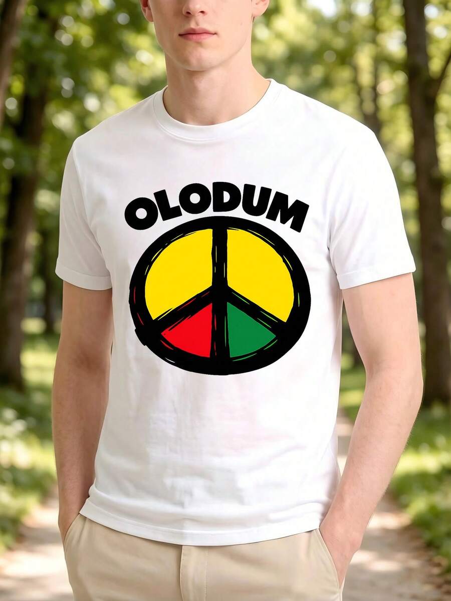 Camiseta estampada OLodum moderna y única, con cuello redondo clásico y mangas cortas, un top versátil, casual y a la moda, adecuado para salidas diarias y uso en el campus, con un diseño creativo del símbolo de la paz. Blusas para mujer, playeras de mujer, vestidos casuales para mujer, playeras deportivas estilo Y2K para mujer, camisetas de verano, ropa de mujer. Perfecta para el uso diario. - Blanco - Ver 1