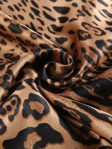 1pc Faux Silk Satin Leopard Print Fabric, Handmade DIY Sewing Material - Leopard Color - View 1