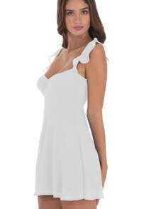 Women Summer Mini Cami Dress Solid Color Sleeveless Open Back Smocked Waist Mesh Dress - Blanco - Ver 3