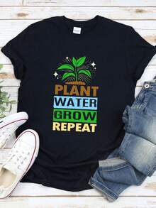 Camiseta Divertida de Jardinero con Diseño Simple y Versátil, Patrón del Ciclo de Crecimiento de las Plantas, Temática de Jardinería, Camiseta de Florista, Camiseta para Amantes de las Plantas, Ropa de Moda Urbana Unisex, Camiseta Casual Versátil con Estampado, Diseño de Autor, Cómoda, Transpirable, Ligeramente Elástica, de Algodón. - Negro - Ver 6