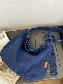 1 chiếc túi tote đeo chéo bằng vải denim mài, unisex, kiểu dáng giản dị và dung tích lớn, phù hợp cho phong cách đường phố và sử dụng hàng ngày. - Nhiều màu - Xem 5