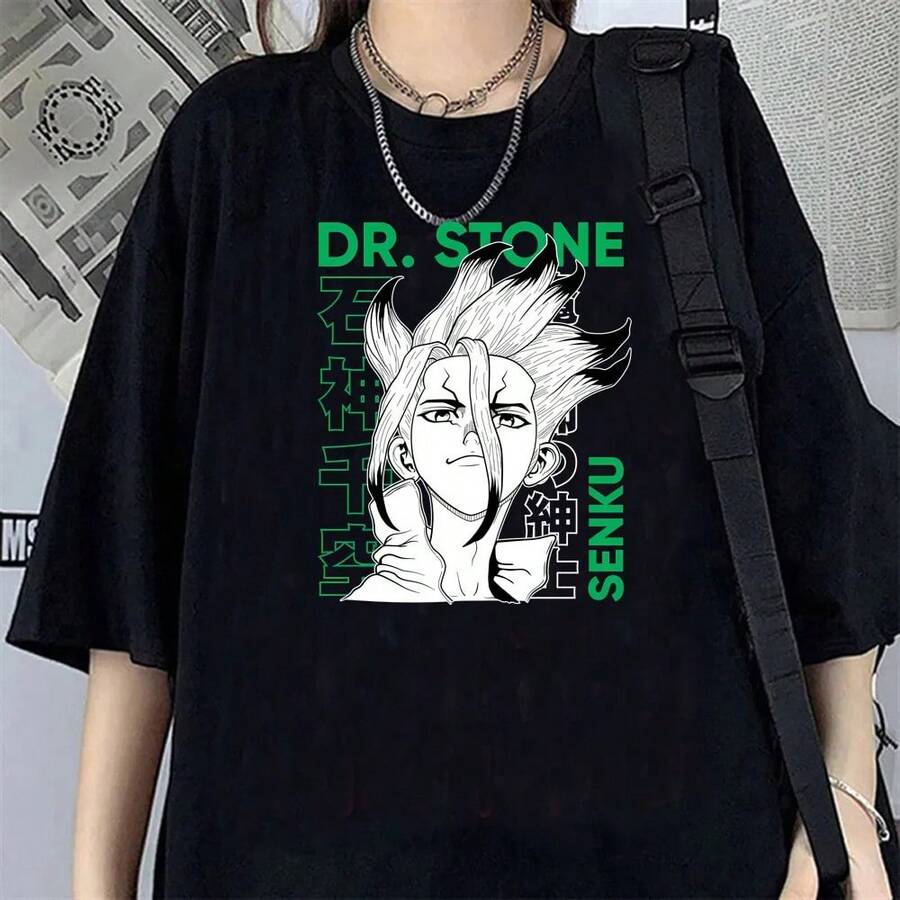Camisetas más vendidas de 2026, camisetas Dr Stone 2026 más vendidas para mujer, estilo punk clásico, cómodas, estilo universitario de los 80, ropa urbana de los 80, gráficos clásicos, vintage, kawaii. - Negro - Ver 1