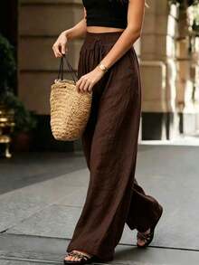 Women's High-Waisted, Loose-Fitting, Solid-Color Wide-Leg Pants, A Stylish And Fashionable Outfit Suitable For Spring, Summer, Autumn, And Winter. Appropriate For Vacations, Work, And Everyday Wear, These Pants Showcase A Graceful Elegance And Are Suitable For Parties, The Beach, Romantic Dates, Casual And Elegant Work Attire, And Versatile For Daily Use. - 棕色 - 查看 5