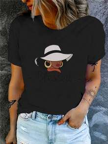 Camiseta de mujer con diseño único, corte regular, adecuada para todas las estaciones, ropa casual, ropa para el hogar, ropa para ir de compras, estilo único, moda casual, unisex, adecuada para salidas diarias, camiseta casual, tops de moda para mujer. - Negro - Ver 6
