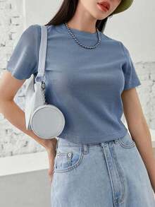 Camiseta de manga corta de unicolor para mujer para el verano, Cropped tops para mujeres - Niebla azul - Ver 1