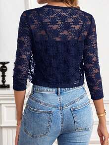 Chaqueta ligera de encaje fino para mujer, color negro, para el Día de San Valentín - Azul marino - Ver 2
