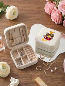 Beige Portable Storage Box - Personalized Letter Gift Box Suitable For Women, Multi-Compartment Jewelry Organizer Suitable For Earrings And Necklaces, Small Zippered Storage Box With Velvet Lining, Travel Storage Box Perfect For Bridesmaid Gifts And Friends - Bow - View 25