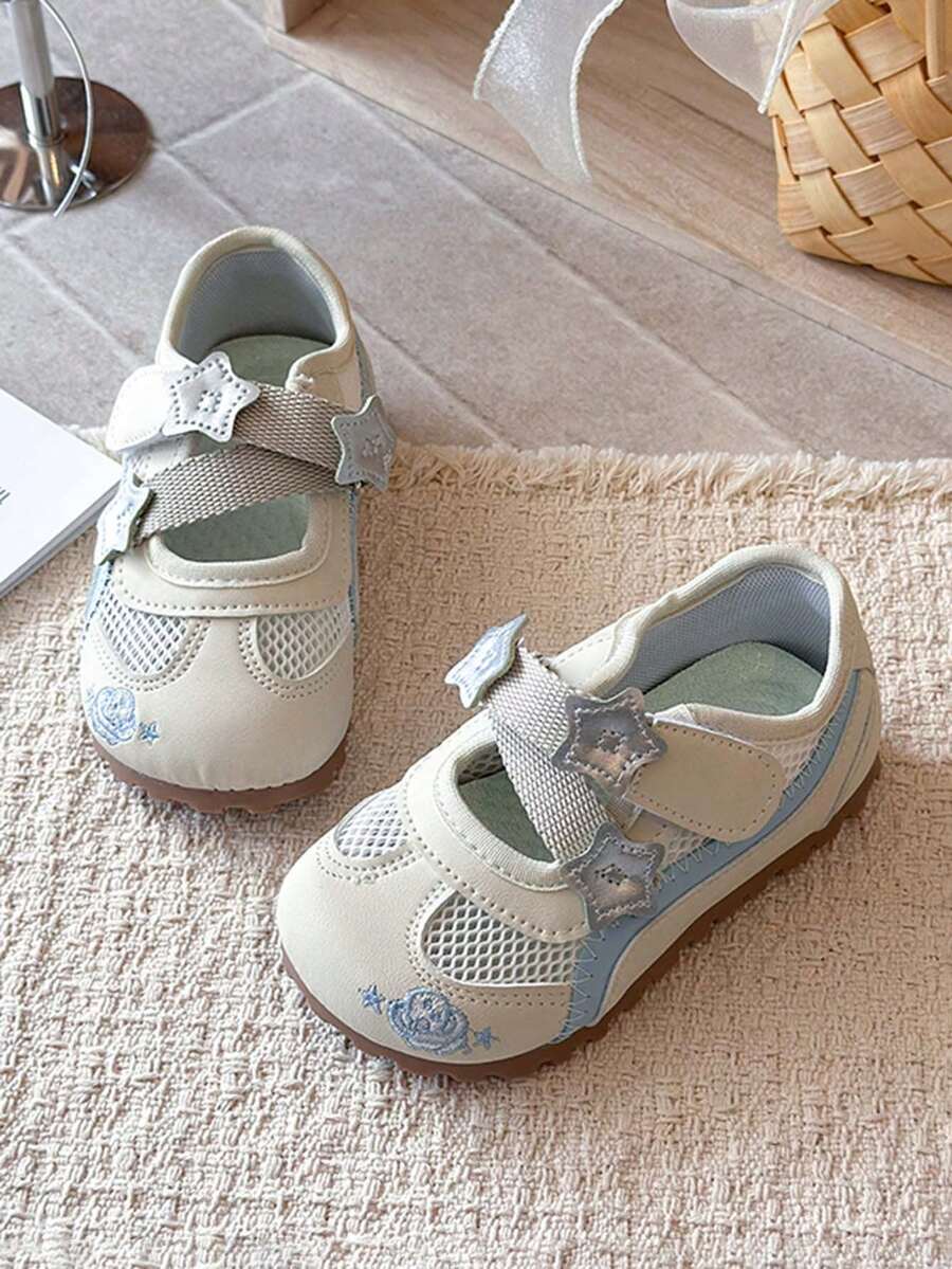 1双男女童透气网面软底防滑步行鞋,可爱婴幼儿运动鞋,多功能户外休闲跑步鞋,英伦风校园运动鞋,适合春、夏、秋季穿着 - 米色 - 查看 1