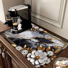 1pc Metal Silver Floral Pattern Printed Absorbent Dish Drying Mat, Concentrated Coffee Machine Countertop Absorbent Mat, Sink Drain Mat, Soft Faucet Absorbent Mat, Sink Cup Mat, Kitchen & Bathroom Accessories - Multicolor - View 8