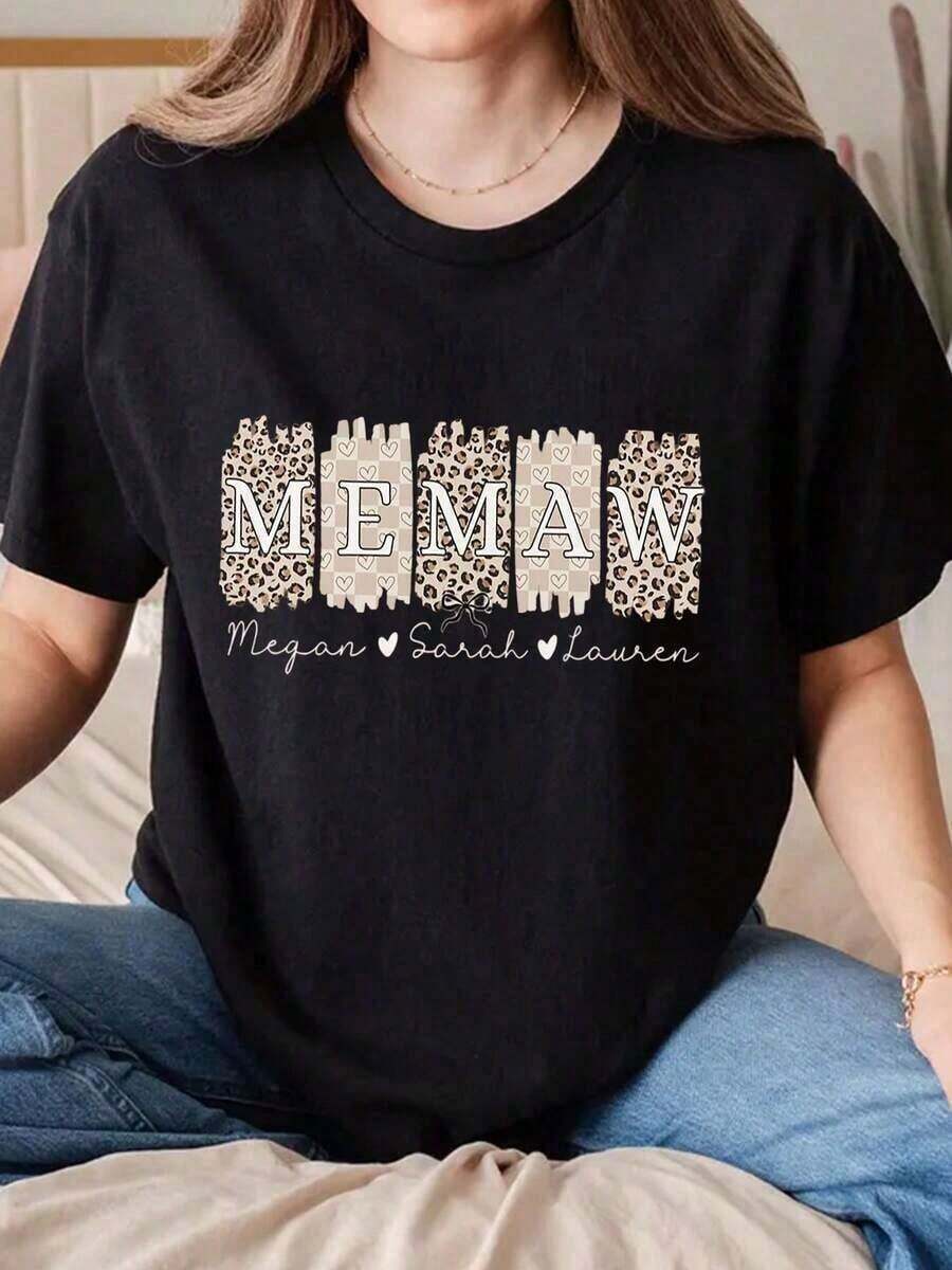 Playera minimalista moderna 2026 Diseño de estampado de leopardo de Año Nuevo, diseño gráfico de talla grande, cuello redondo, manga corta, camiseta, regalos para festivales, disfraces de fiesta, casual, cómoda, transpirable, camiseta de algodón puro. - Negro - Ver 1