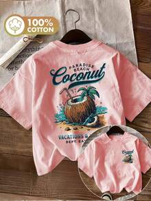 Camiseta con estampado gráfico, manga corta y cuello redondo, top casual para verano y primavera, ropa de mujer - Albaricoque - Ver 9