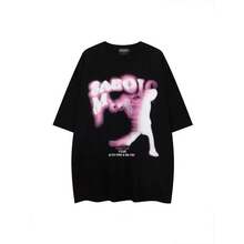 Men's And Women's American Urban Style Short-Sleeved T-Shirt Made Of Thick Cotton, Featuring A Modern And Elegant Letter Print And Silhouette, With A Loose And Versatile Fit. - 黑色 - 查看 2