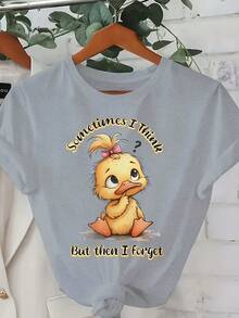 Women's Plus Size Casual Fashion T-Shirt 0-8XL - Modern Base Layer For Everyday Wear, All Seasons Comfortable Fit, Fun T-Shirt With Cute Duckling Design And Slogan "Sometimes I Overthink But Then I Forget" - Soft And Stretchy Fabric, Machine Washable, T-Shirt - 太空灰 - 查看 6