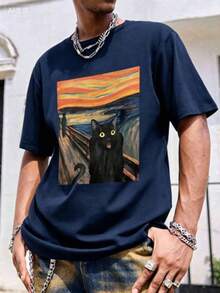 This Casual T-Shirt Features A Simple Print, A Round Neck, And Short Sleeves. The Classic, Basic Design Is Universally Flattering, And The Loose, Relaxed Fit Feels Comfortable And Breathable. The Fine, Soft Texture Is Soft Against The Skin And Breathable, So It Won't Pill Or Lose Its Shape Over Time. The Subtle, Elegant Print Design Is A Must-Have For Summer. This Versatile Piece Pairs Perfectly With All Kinds Of Bottoms-You Can't Go Wrong. - 藏蓝色 - 查看 7