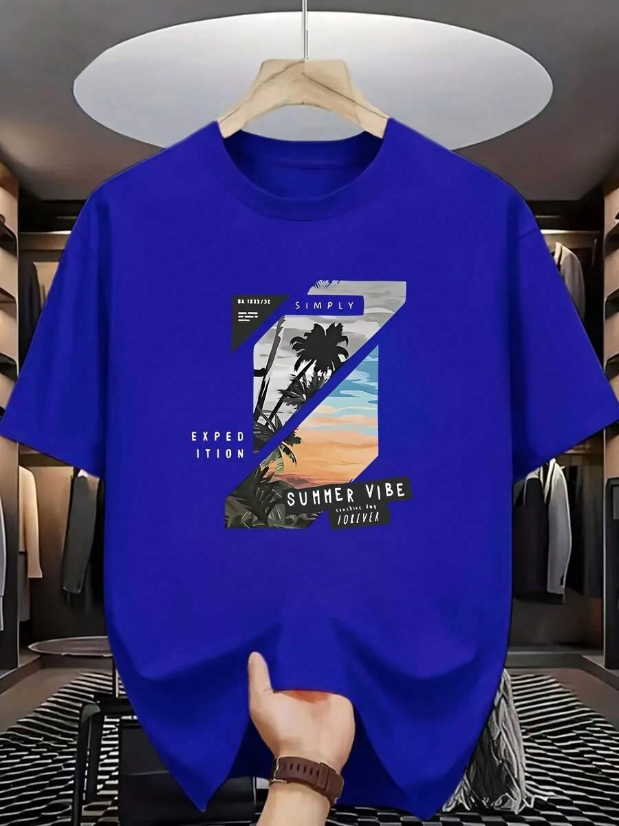Fashionable Printed T-Shirt For Men 2026 - 藍色 - 查看 1