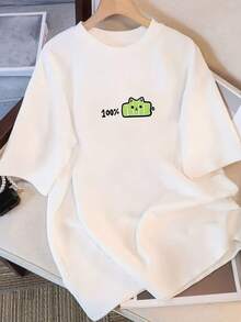 Women's Summer Minimalist Casual T-Shirt, Pure Cotton, Loose Fit, Round Neck, Versatile, Comfortable, Youthful, Fashionable, Short Sleeve For Everyday Use - Vintage Urban Style, Unisex, Cotton, Short Sleeve And Round Neck. - 白色 - 查看 1