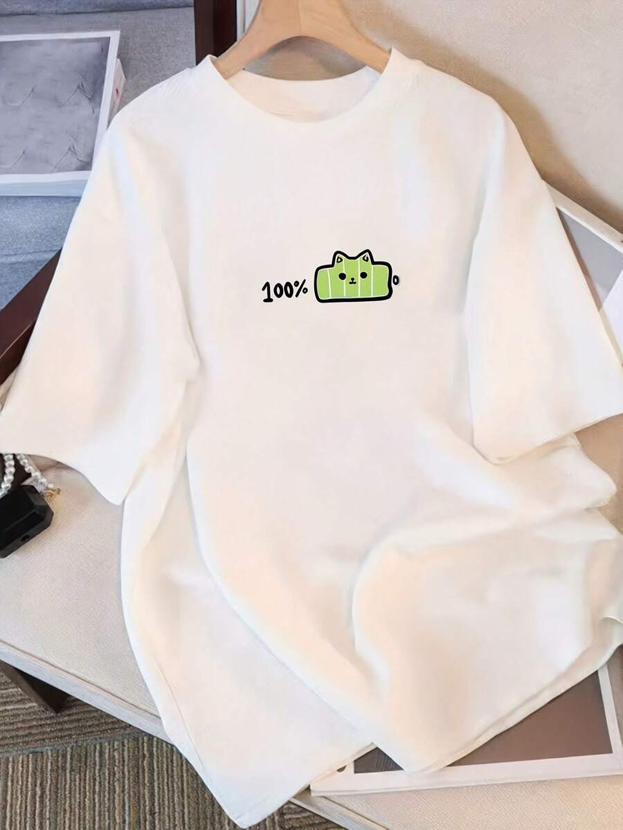 Women's Summer Minimalist Casual T-Shirt, Pure Cotton, Loose Fit, Round Neck, Versatile, Comfortable, Youthful, Fashionable, Short Sleeve For Everyday Use - Vintage Urban Style, Unisex, Cotton, Short Sleeve And Round Neck. - 白色 - 查看 1