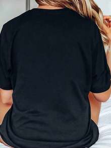 Camiseta Holgada de Tela Gruesa, Camiseta Oversize de Wo con Estampado de Calaveras y Rosas, Inspira mi Interior, Mata mi Curiosidad Química, Top Casual Negro de Manga Corta y Cuello Redondo - Negro - Ver 3