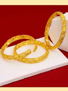 4pcs Middle Eastern Style Open Bangle Bracelets, Fashion Jewelry For Women, Luxury Bridal Accessories - 4Pcs - View 5
