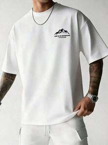 Men's Casual Short-Sleeved T-Shirt With Crew Neck, Mountain Pattern And Summer Slogan - 魏斯 - 查看 1