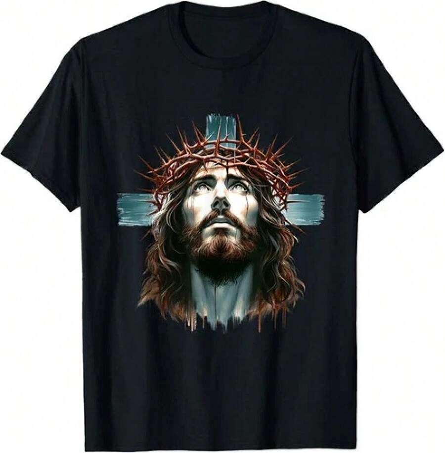 Jesus Face God Cross Christian Faith Hope Love Bible Verse T-Shirtblusas para mujer playeras de mujer vestidos casuales para mujer y2k playeras deportivas para mujer verano camisetas ropa de mujer Fashion Perfect For Daily - Negro - Ver 1