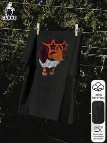 Camiseta de manga corta 100% algodón con estampado de perro para mujer de talla grande, camiseta gráfica, tela suave, ropa de algodón, camiseta para exteriores, estampado, camiseta de verano, camiseta de mujer, top, ropa de verano, atuendo de vacaciones, estilo de viaje, estilo playero, ropa minimalista para resort. - Negro - Ver 6