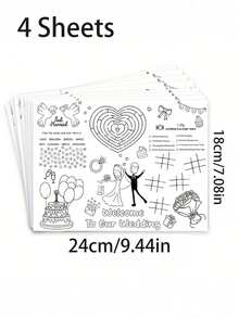 10pcs/4pcs DIY Welcome Gifts To Our Wedding, Bridal Favors, Event Placemats, And DIY Hand-Painted Coloring Cards - Featuring Patterns Of Wedding Dresses, Suits, Rings, Cakes, Etc., For Interactive Games And Wedding Party Gifts. - Multicolor - View 12