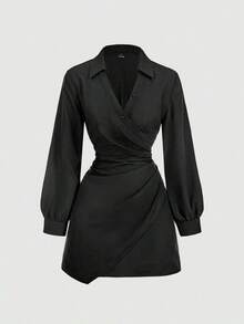 MOD Vestido negro de manga larga para mujer, ropa de negocios para mujer - Negro - Ver 5