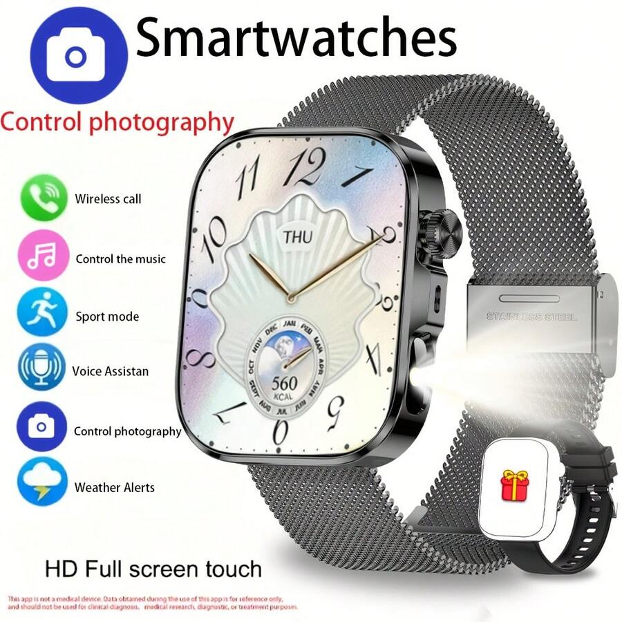 ERUN New 2.01-Inch HD Full Touchscreen Smartwatch, Unisex, Supports Wireless Calling, Weather Display, Remote Photography And Music Control, Fitness Tracking, Business And Sports Style, Birthday Gift, Holiday Surprise, Compatible With Android And IOS - View 1