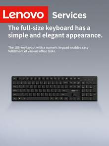 Keyboard Nirkabel Lenovo dengan 104 Tombol, Keyboard Kantor Ukuran Penuh 2.4G dengan Tombol Numerik, Keyboard Slim dengan Tutup Tombol Cokelat untuk Laptop dan Desktop PC - View 2