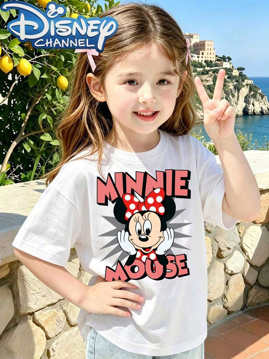Disney Cute Cartoon Style Minnie Mouse Design Men's T-Shirt For Kids Summer Wear Gift For Children - 白色 - 查看 1