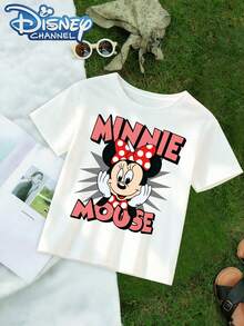 Disney Cute Cartoon Style Minnie Mouse Design Men's T-Shirt For Kids Summer Wear Gift For Children - 白色 - 查看 2