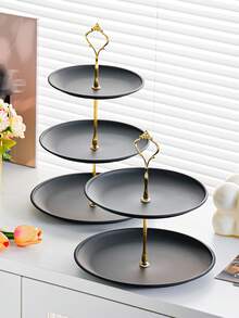 1pc,2/3/4 Tier Cupcake Stand, Black Round Dessert Display Tray With Gold Handle, Cake Serving Stand For Wedding Party Birthday Afternoon Tea Decor - Black - View 11