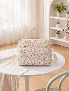 1Piece Portable Lunch Bag Large Reusable Insulated Lunch Box Bento Pouch Dinner Insulation Bag Student Thickened Cute Lunch Fruit Bag Pink Strawberry Stripe Leopard Print Small Floral Bag For School School Accessories School Stuff - 紅碎花 - 查看 1