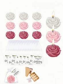 MAOMAOGUAI 24 pièces/9 pièces Coffret cadeau de bougies parfumées à la rose, comprenant un sac en organza et une carte de remerciement. Bougies parfumées en forme de rose romantique, convient pour le mariage, la fête, la demande en mariage, la décoration d'intérieur - 24 pièces - Voir 23