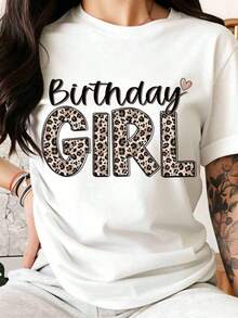 Camiseta con estampado de leopardo para mujer, informal, de manga corta, ideal para fiestas de cumpleaños, regalo para ella, ropa divertida para celebraciones.100% algodón puro, camiseta para mujer. - Blanco - Ver 1