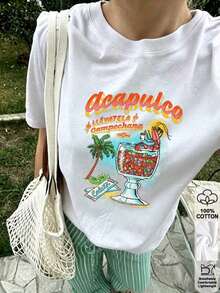 1pac 180g Graphic T-Shirt 100% Cotton Crew Neck Short Sleeve, Y2K Women's T-Shirt, Vintage Streetwear, Plus Size Graphic Tee. - 白色 - 查看 11