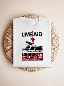 Unisex vintage dam-T-shirt med en poster av Queen's Live Aid-konsert på Wembley på 1980-talet. Denna lätt stretchiga unisex-tröja med mönster är mångsidig, andningsbar och mjuk, vilket gör den perfekt för vardagsmode och streetstyle.  gym sommaroutfit dam sommartoppar dam y2k t-shirts för män sportkläder herrskjorta sommar herrset herr sommar kortärmad skjorta damskjorta streetwear dam kortärmad T-shirt - Vitt - Visa 6