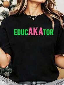 Soft, Breathable, And Lightweight For All-Day Comfort. Women's Crew Neck T-Shirt With An Educational Print, Ideal For Casual Wear Or As A Holiday Gift, 220g. Classic Neckline With A Relaxed Fit That Flatters All Body Shapes And Is Easy To Pair With Jeans, Shorts, And Leggings. - 黑色 - 查看 1