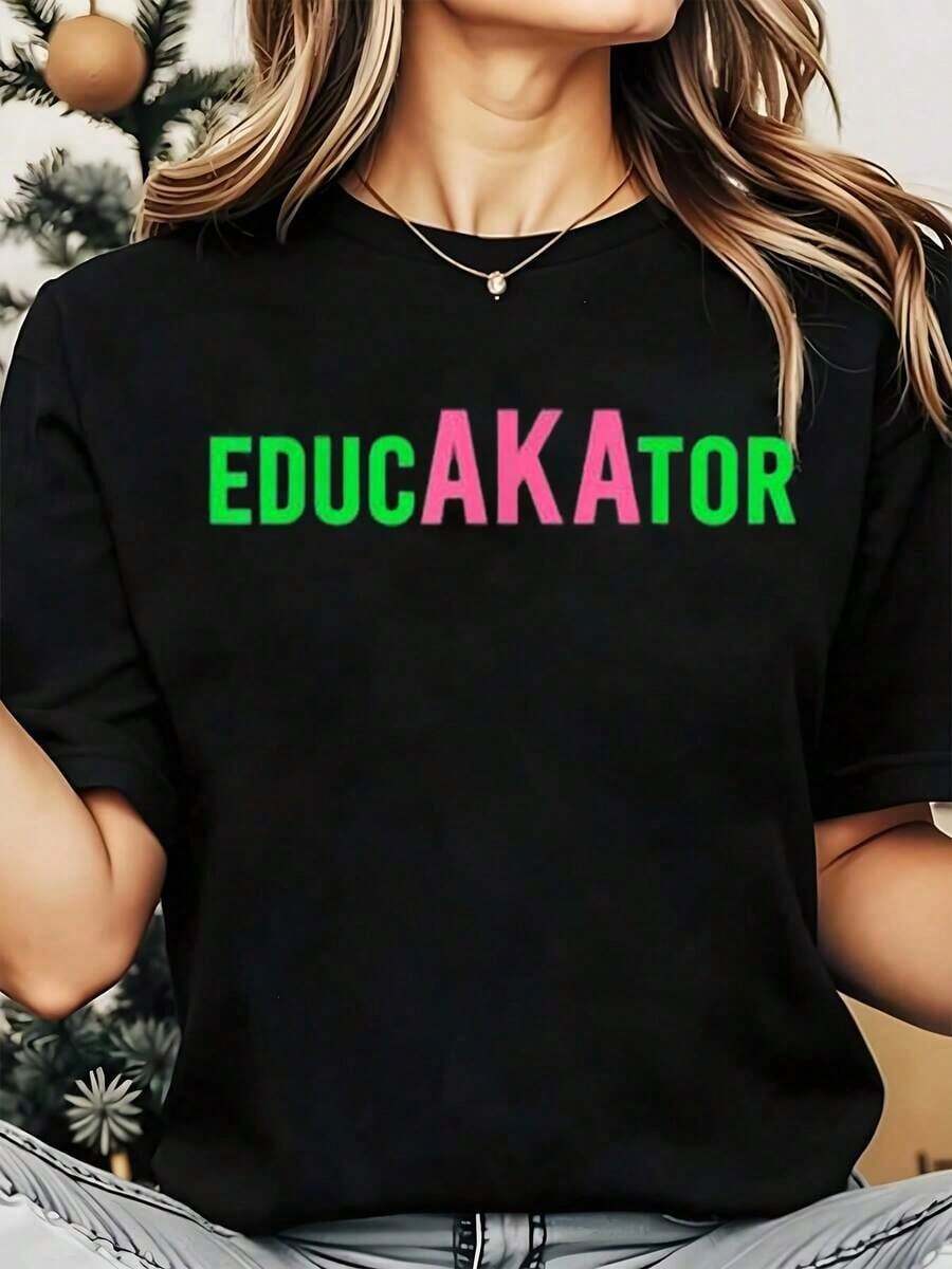 Soft, Breathable, And Lightweight For All-Day Comfort. Women's Crew Neck T-Shirt With An Educational Print, Ideal For Casual Wear Or As A Holiday Gift, 220g. Classic Neckline With A Relaxed Fit That Flatters All Body Shapes And Is Easy To Pair With Jeans, Shorts, And Leggings. - 黑色 - 查看 1