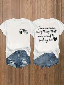 Camiseta Deportiva Casual para Mujer con Gráfico Inspirador de Corazón - Camiseta Elástica de Cuello Redondo, Lavable aáquina, Ajuste Cómodo y Apta para Todas las Estaciones, para Motivar y para el Estilo Diario. - Blanco - Ver 7