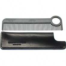 Chicago Comb Model 1 Carbon Fiber Comb + Dublin Black Horween leather sheath Made in USA ultimate pocket and travel comb ultra smooth strong and light anti-static premium American leather sheath - Negro - Ver 9