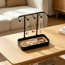 Jewelry Organizer Rack, White Multi-Function Necklace Holder, Ring Storage Box, Vanity Dresser Jewelry Stand, Earring Holder - Black - View 3