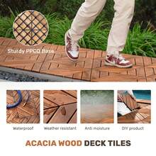 Interlocking Deck Tiles Diagonal Pattern, 12" X 12" Acacia Wood Tiles For Patio, Waterproof, All-Weather, Outdoor Decking For Garden, Pool, Balcony - 12 X 12 Inches - View 6