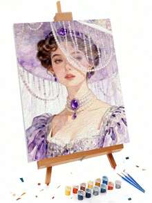 Elegant Lady In Purple Dress And Pearl Hat DIY Oil Painting By Numbers Painting Crafts Adult Home Decoration 40x50cm/16x20inch Holiday Gifts - Sets - View 3
