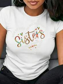 Women's T-Shirt With A Modern And Creative Letter Print, Suitable For Casual Outdoor Wear In Spring And Summer, Holiday Parties, Versatile And Stylish With A Leopard Print. - 白色 - 查看 6