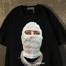 Soft Soft Camiseta estampada nueva para hombre, verano 2026, manga corta a la moda, top holgado versátil y moderno, cuello redondo informal. patrón patrón - Negro - Ver 3