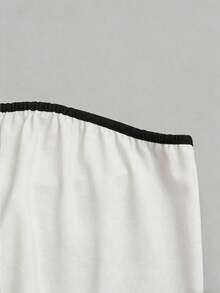 Vestido elegante sin tirantes con estampado floral y ribete de contraste para mujer - Blanco - Ver 3