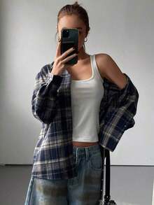 Camisa de mujer de manga larga de unicolor casual, para primavera y otoño, blusas de manga larga estilo Y2K, ropa de mujer de otoño - Azul 4 - Ver 6